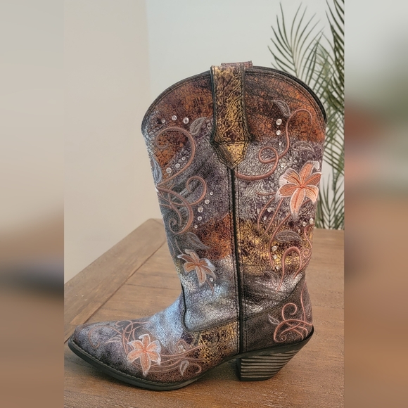 Durango "Crush" Rinestone Floral Embroidered Western Cowboy Boots Size 8.5 - Picture 4 of 6